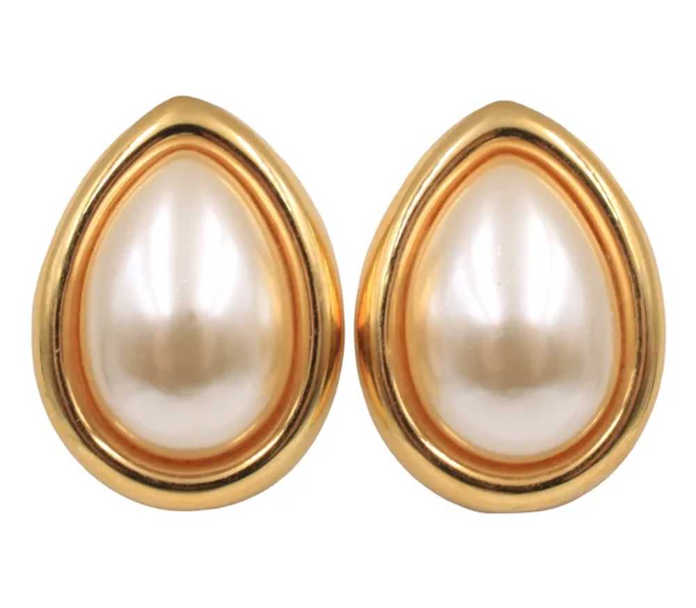 Earrings Unsigned Napier Faux Pearl Pear Drop - image 2