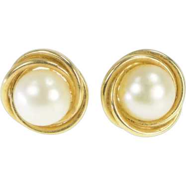 14K 6.2mm Vintage Pearl Twist Trim Stud Earrings … - image 1