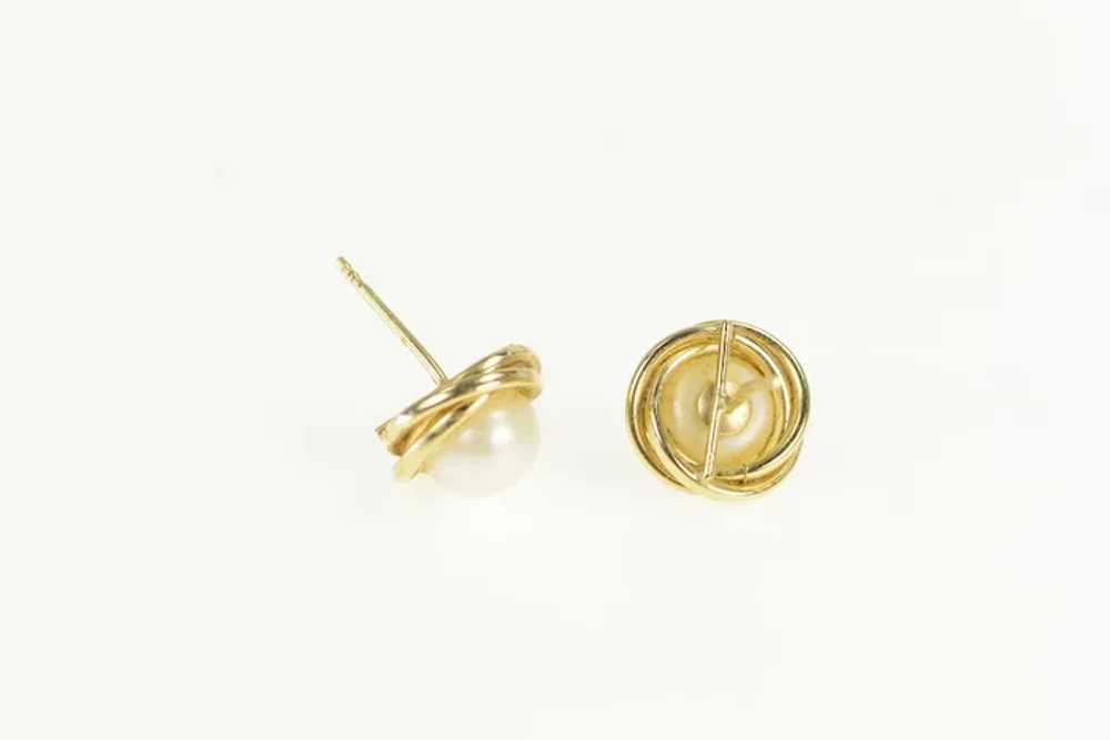 14K 6.2mm Vintage Pearl Twist Trim Stud Earrings … - image 2