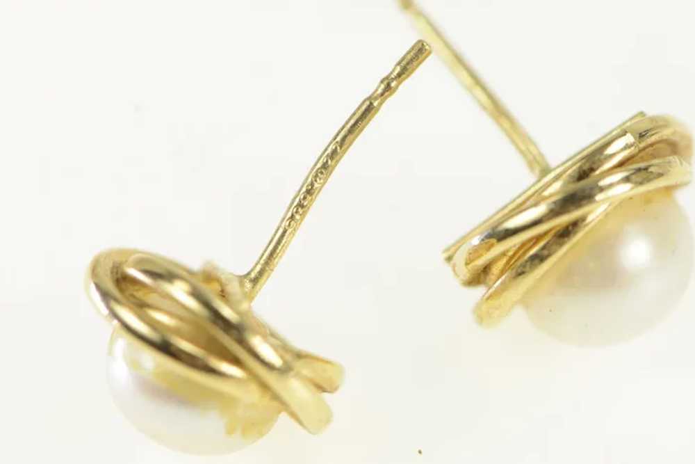 14K 6.2mm Vintage Pearl Twist Trim Stud Earrings … - image 3
