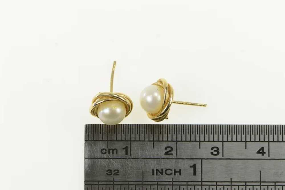 14K 6.2mm Vintage Pearl Twist Trim Stud Earrings … - image 4