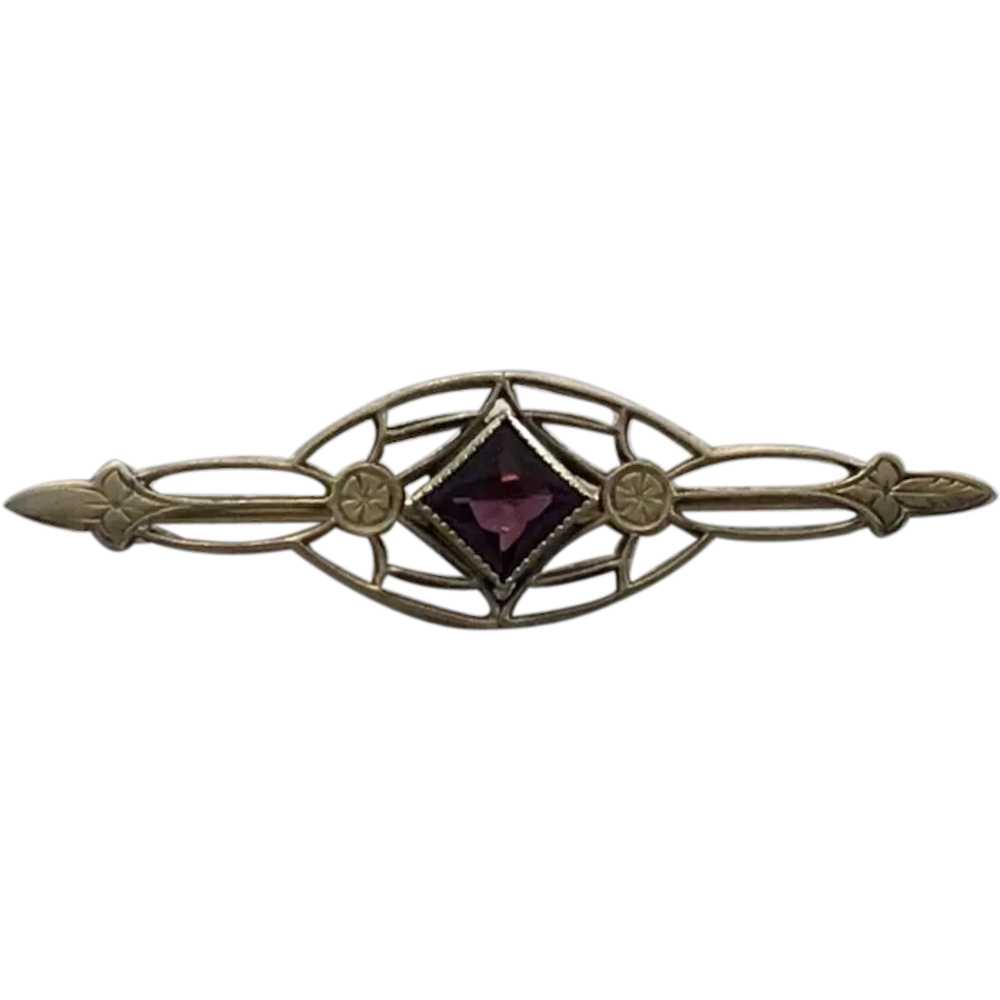 Gold FilledFaceted Amethyst Glass Bar Pin - image 1