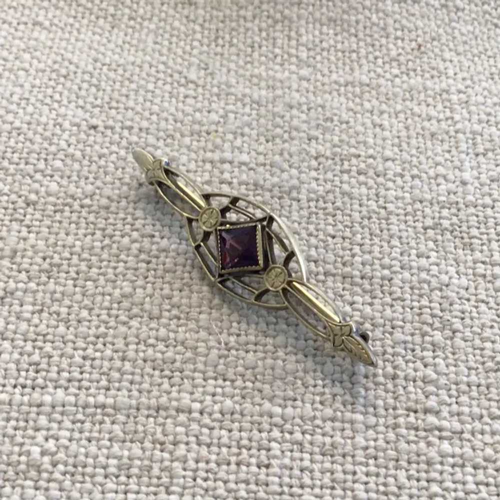 Gold FilledFaceted Amethyst Glass Bar Pin - image 2