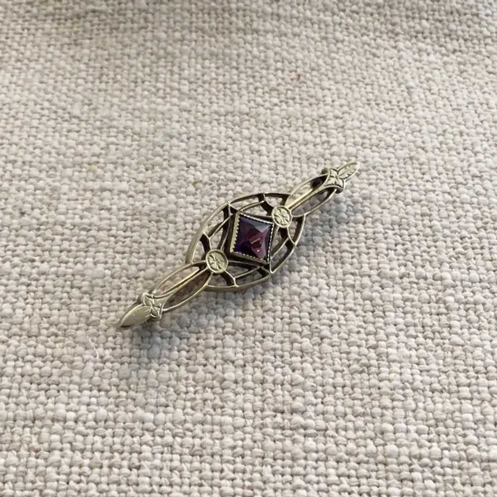 Gold FilledFaceted Amethyst Glass Bar Pin - image 3