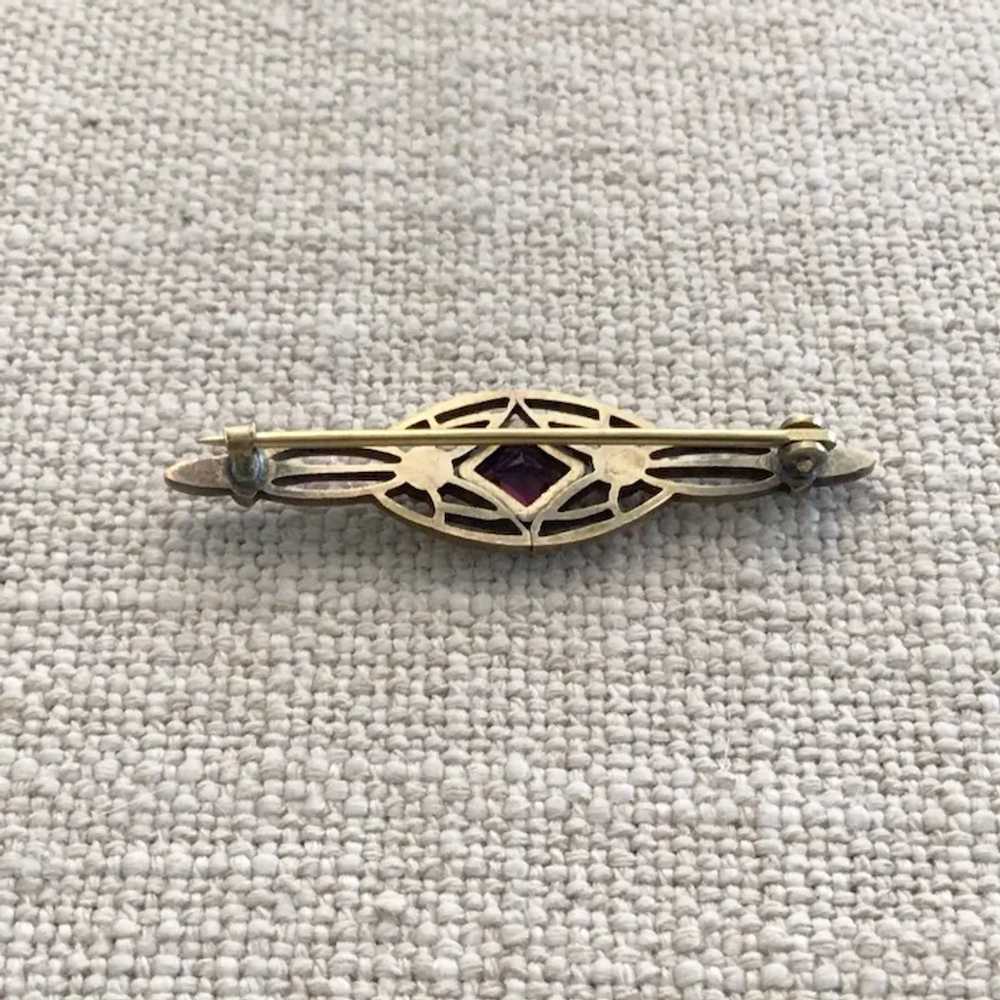 Gold FilledFaceted Amethyst Glass Bar Pin - image 4