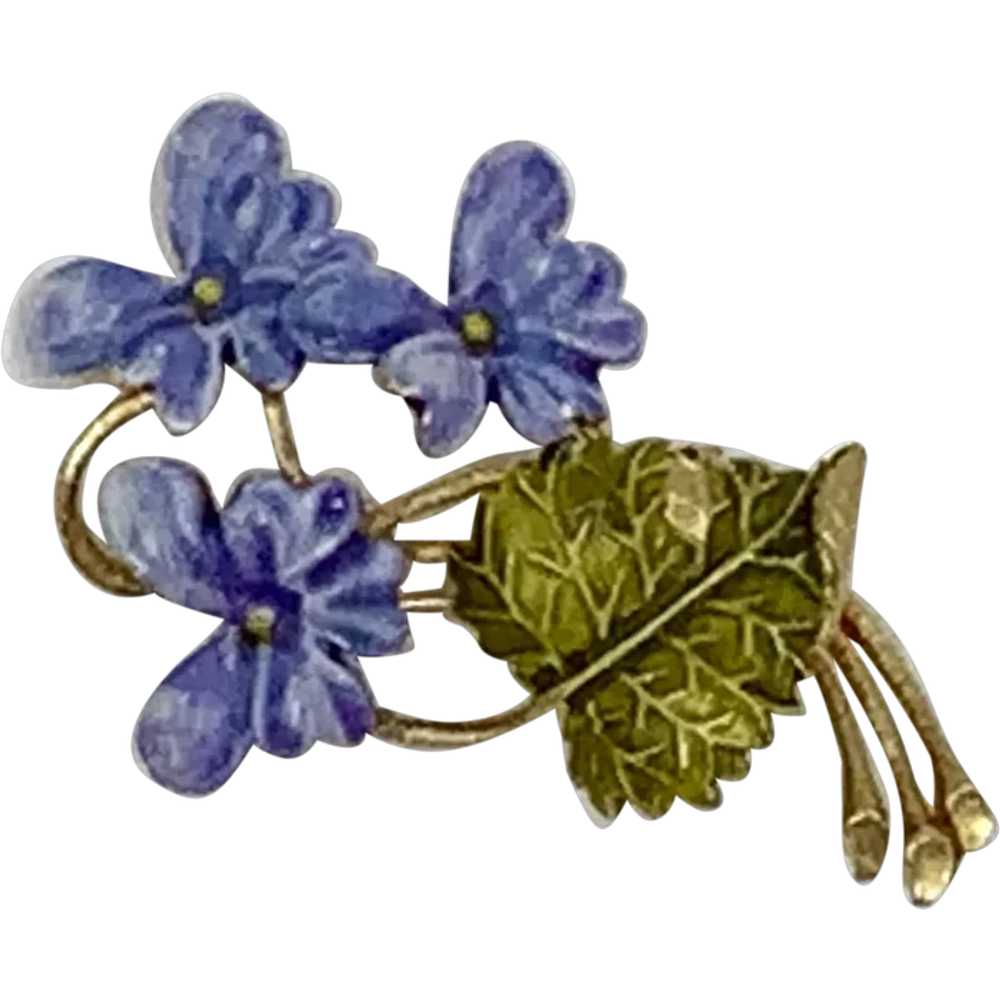 Signed Weiss Purple Flower Enamel Brooch Pin - image 1