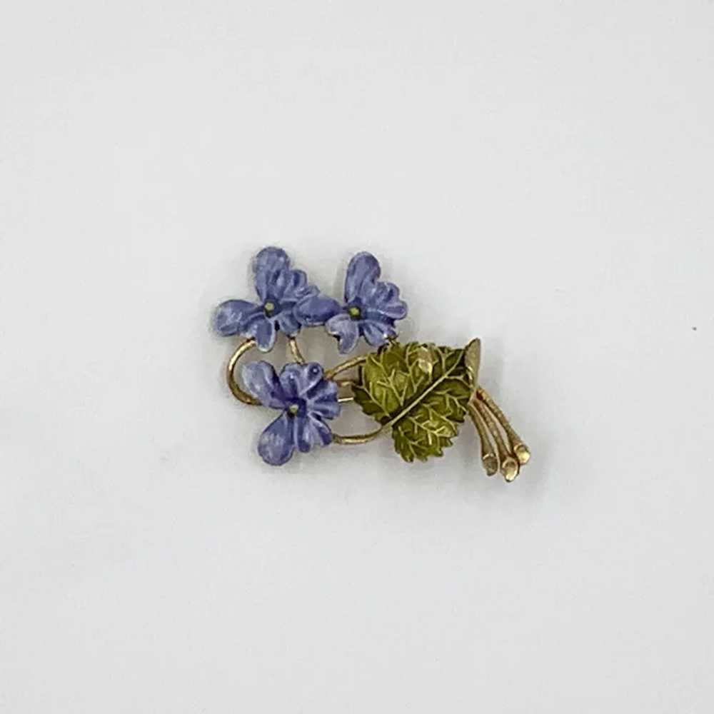 Signed Weiss Purple Flower Enamel Brooch Pin - image 2