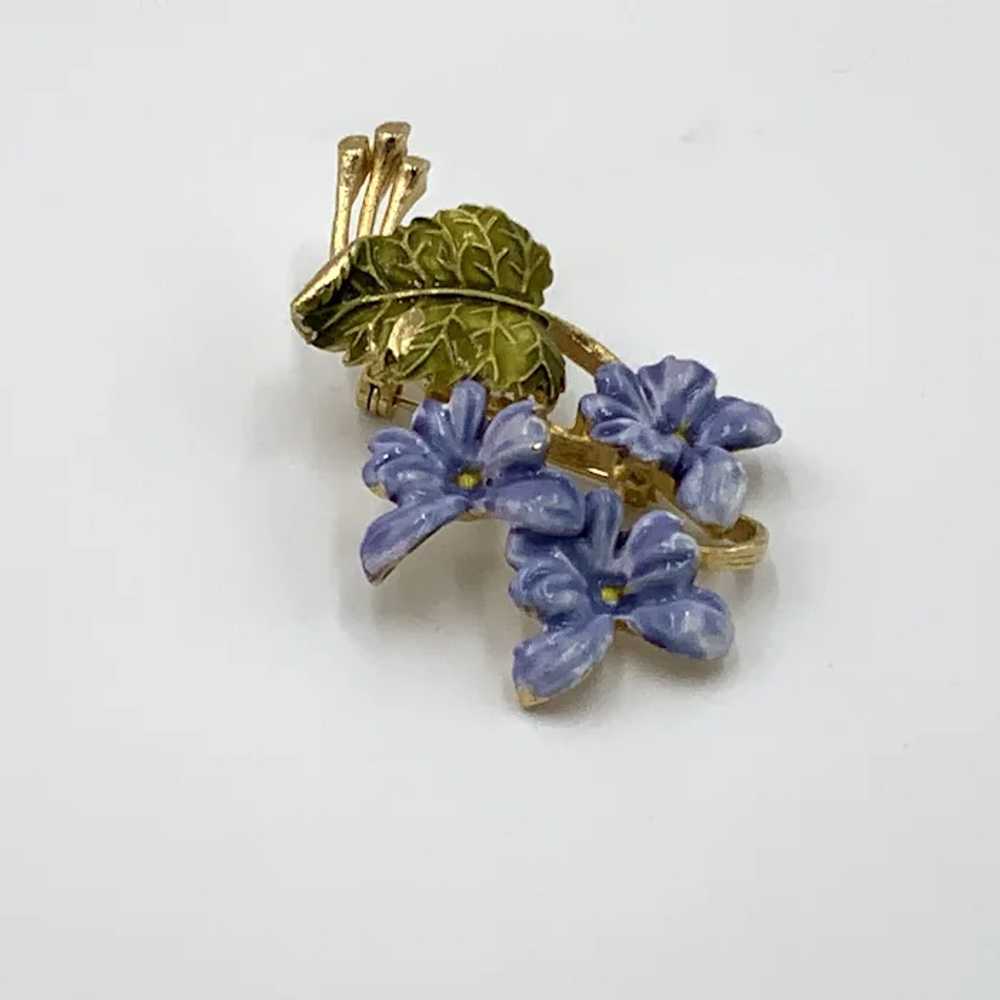 Signed Weiss Purple Flower Enamel Brooch Pin - image 3