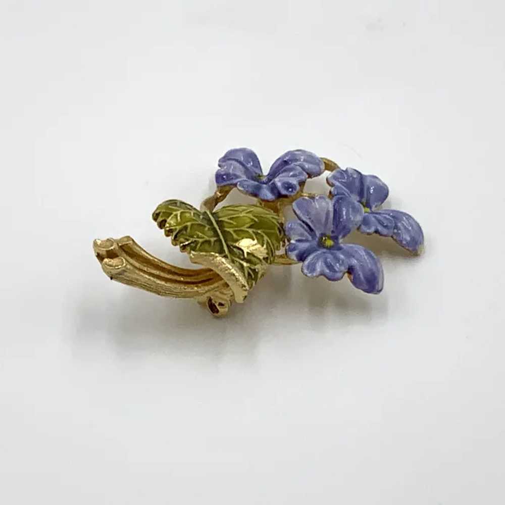 Signed Weiss Purple Flower Enamel Brooch Pin - image 4
