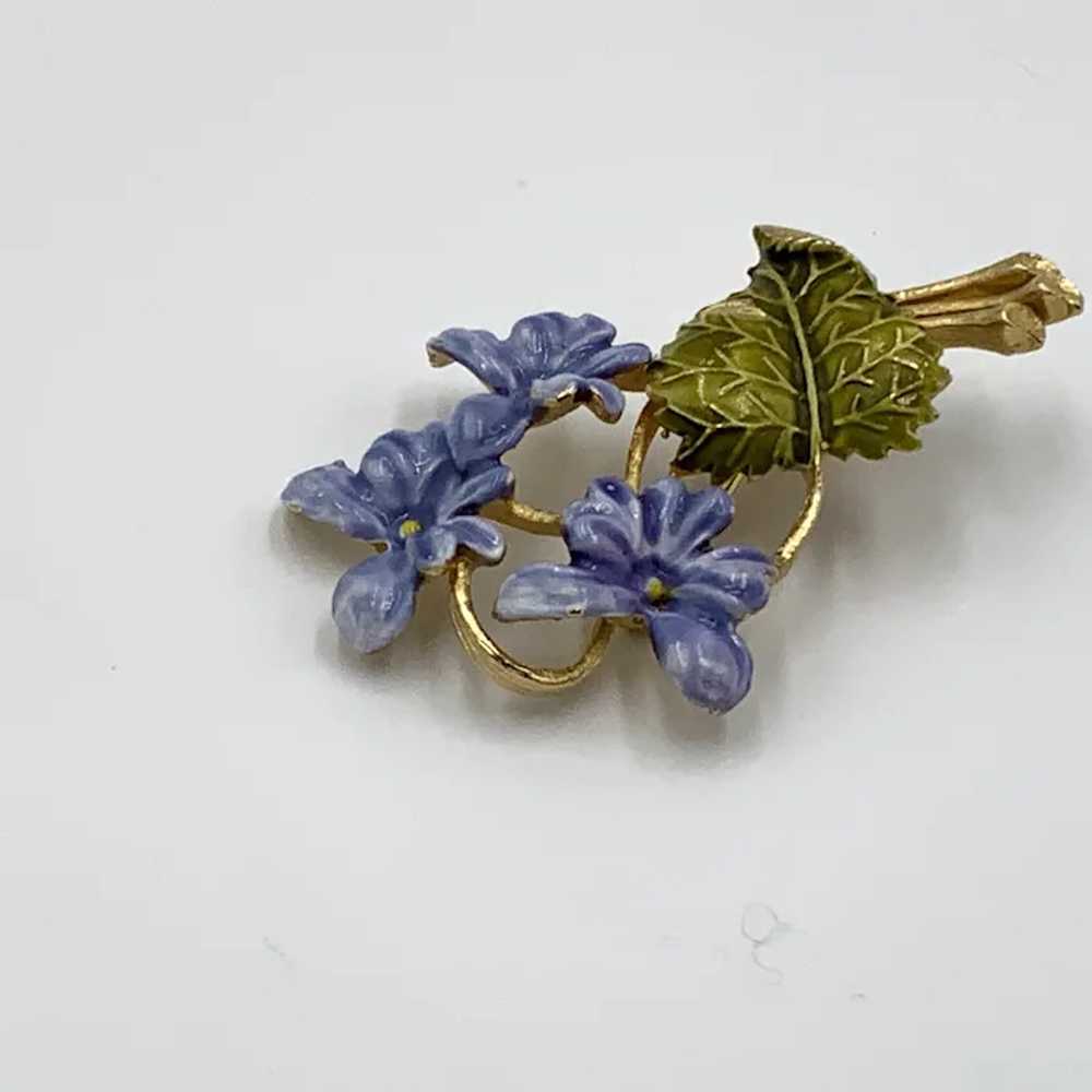 Signed Weiss Purple Flower Enamel Brooch Pin - image 6