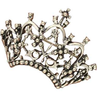 Sterling Silver Vintage Floral Scroll Royal Crown… - image 1
