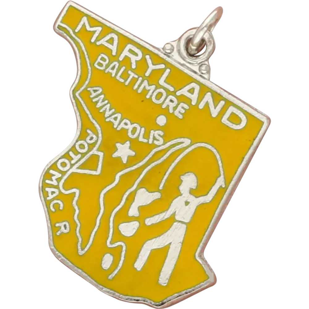 Silver Plated Vintage Enamel Maryland State Trave… - image 1