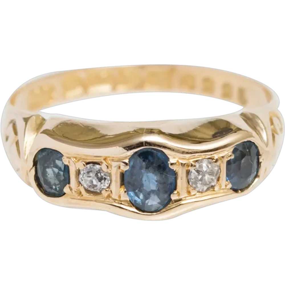 Antique 18ct Gold Natural Sapphire & Diamond Ring… - image 1