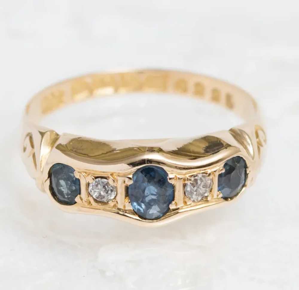 Antique 18ct Gold Natural Sapphire & Diamond Ring… - image 2