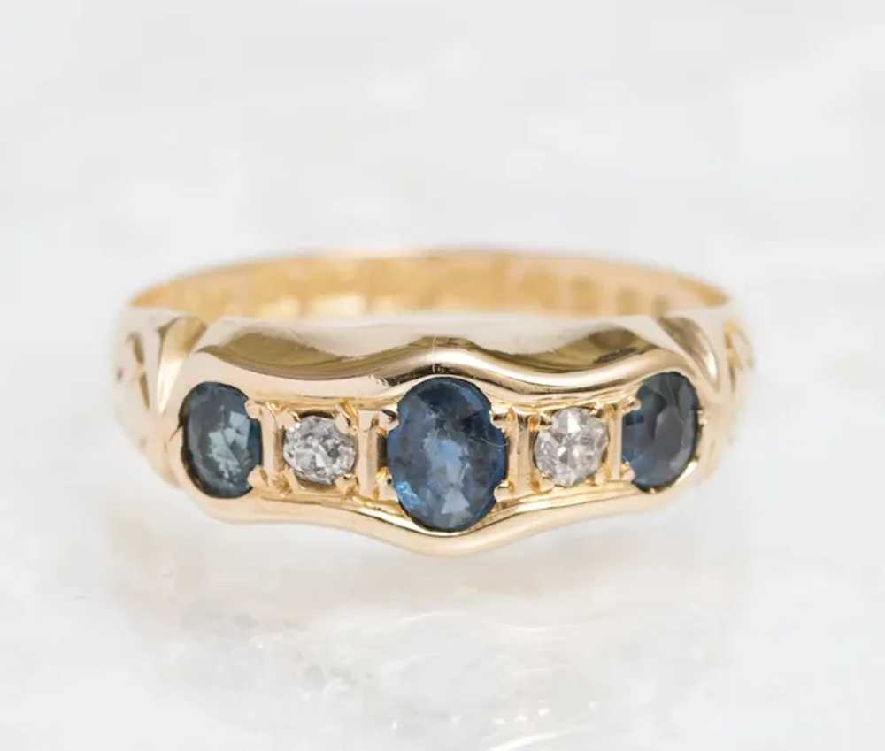 Antique 18ct Gold Natural Sapphire & Diamond Ring… - image 3