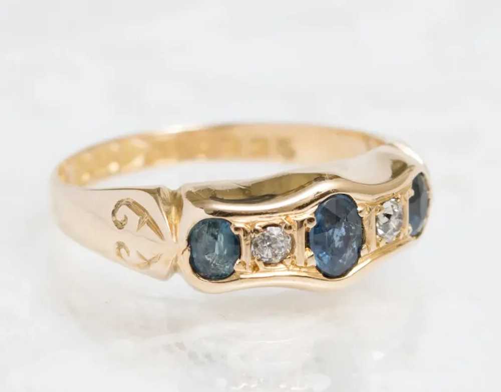 Antique 18ct Gold Natural Sapphire & Diamond Ring… - image 4