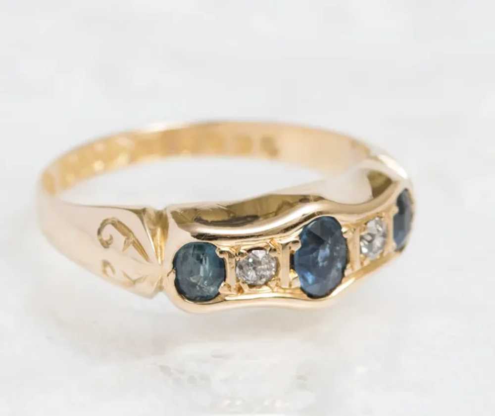 Antique 18ct Gold Natural Sapphire & Diamond Ring… - image 5