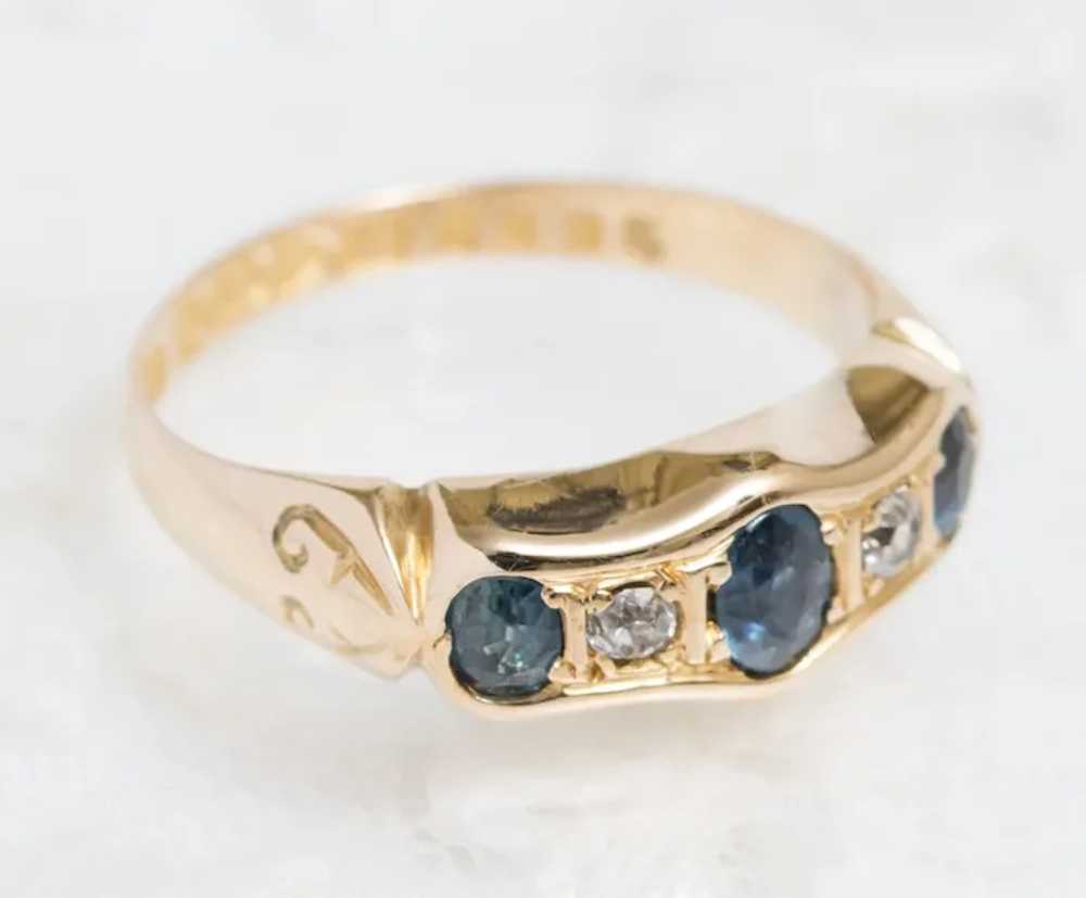 Antique 18ct Gold Natural Sapphire & Diamond Ring… - image 6