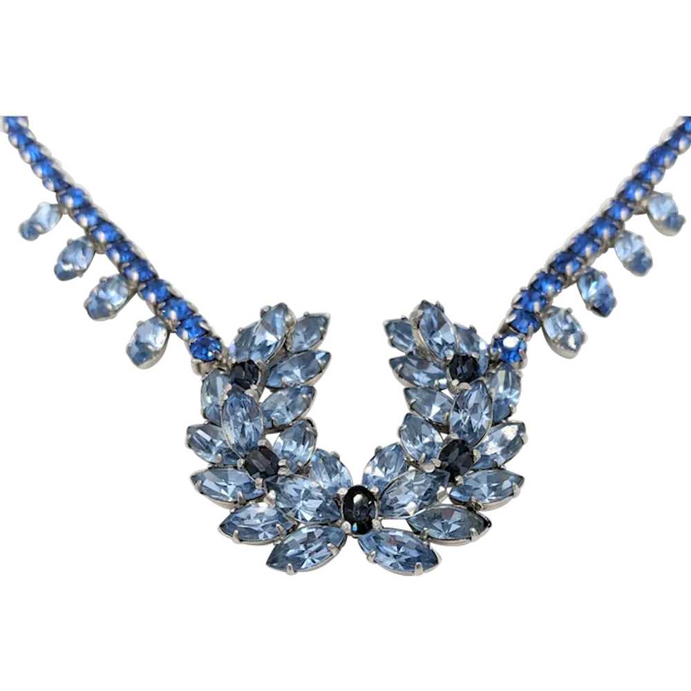 Stunning Mid Century Blue Rhinestone Statement Ne… - image 1