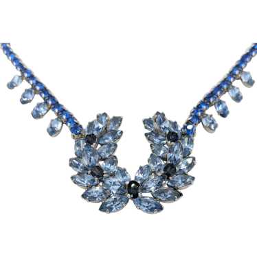 Stunning Mid Century Blue Rhinestone Statement Ne… - image 1