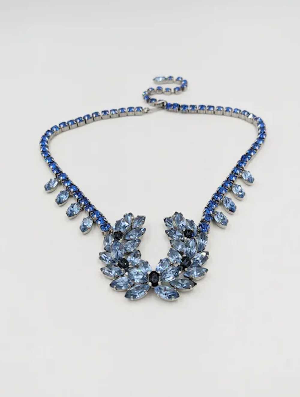 Stunning Mid Century Blue Rhinestone Statement Ne… - image 2