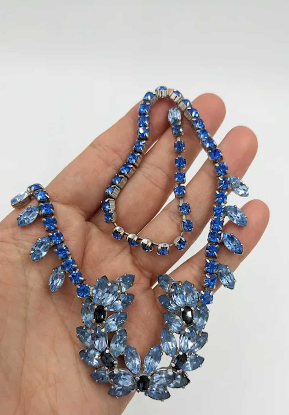 Stunning Mid Century Blue Rhinestone Statement Ne… - image 3