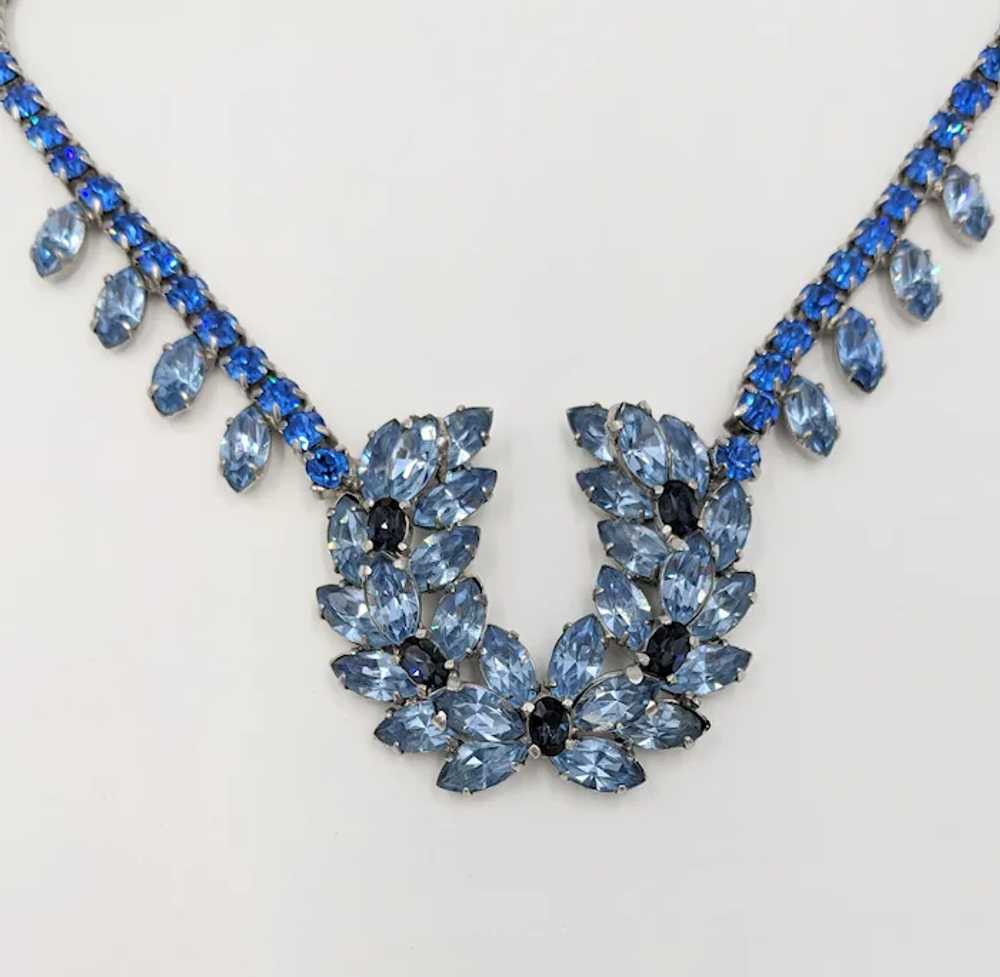 Stunning Mid Century Blue Rhinestone Statement Ne… - image 8