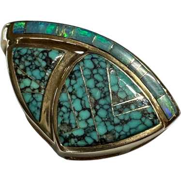 14K YG Inlaid Opal & Turquoise Slide