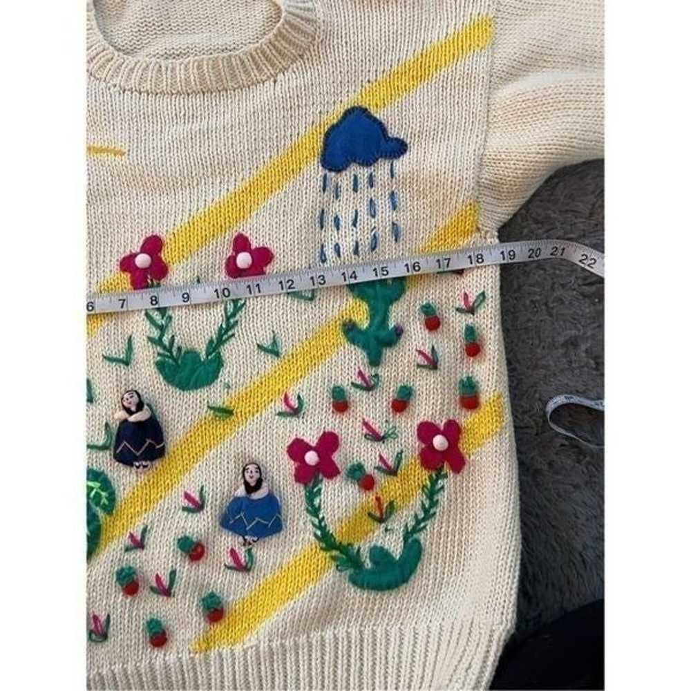 Vintage 80s Hand Knit Peruvian Folk Sweater With … - image 4