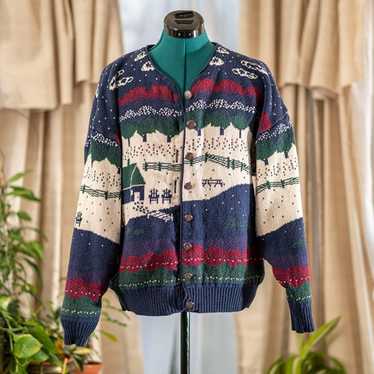 Vintage 1990s Knit Cardigan Sweater Colorwork Size