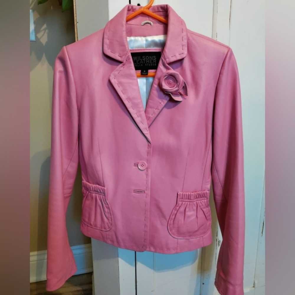 Wilsons Leather Pelle Studio pink leather blazer … - image 1