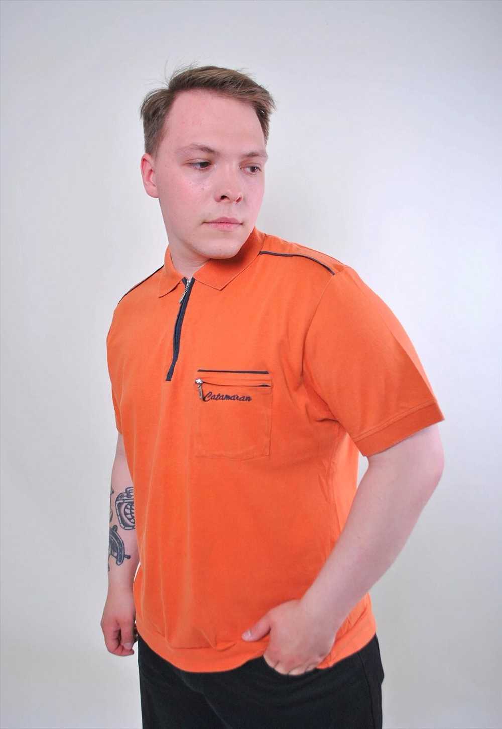 Vintage men orange zipped up polo shirt - image 1