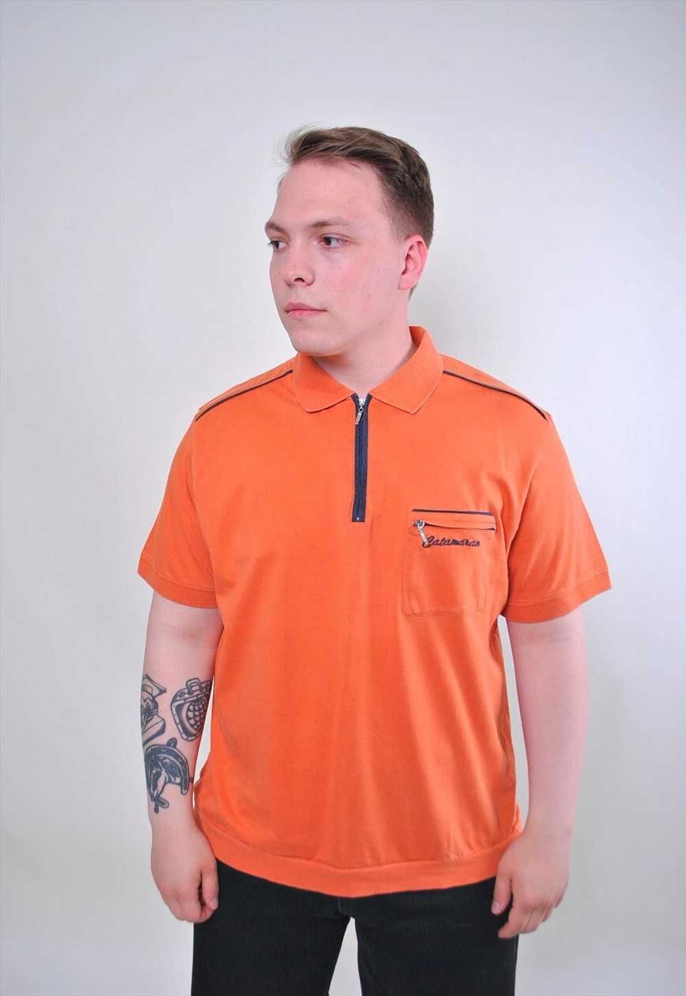 Vintage men orange zipped up polo shirt - image 2