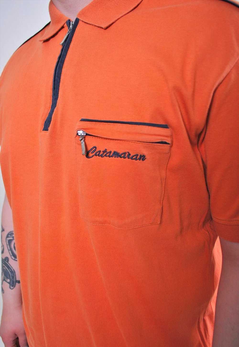 Vintage men orange zipped up polo shirt - image 4