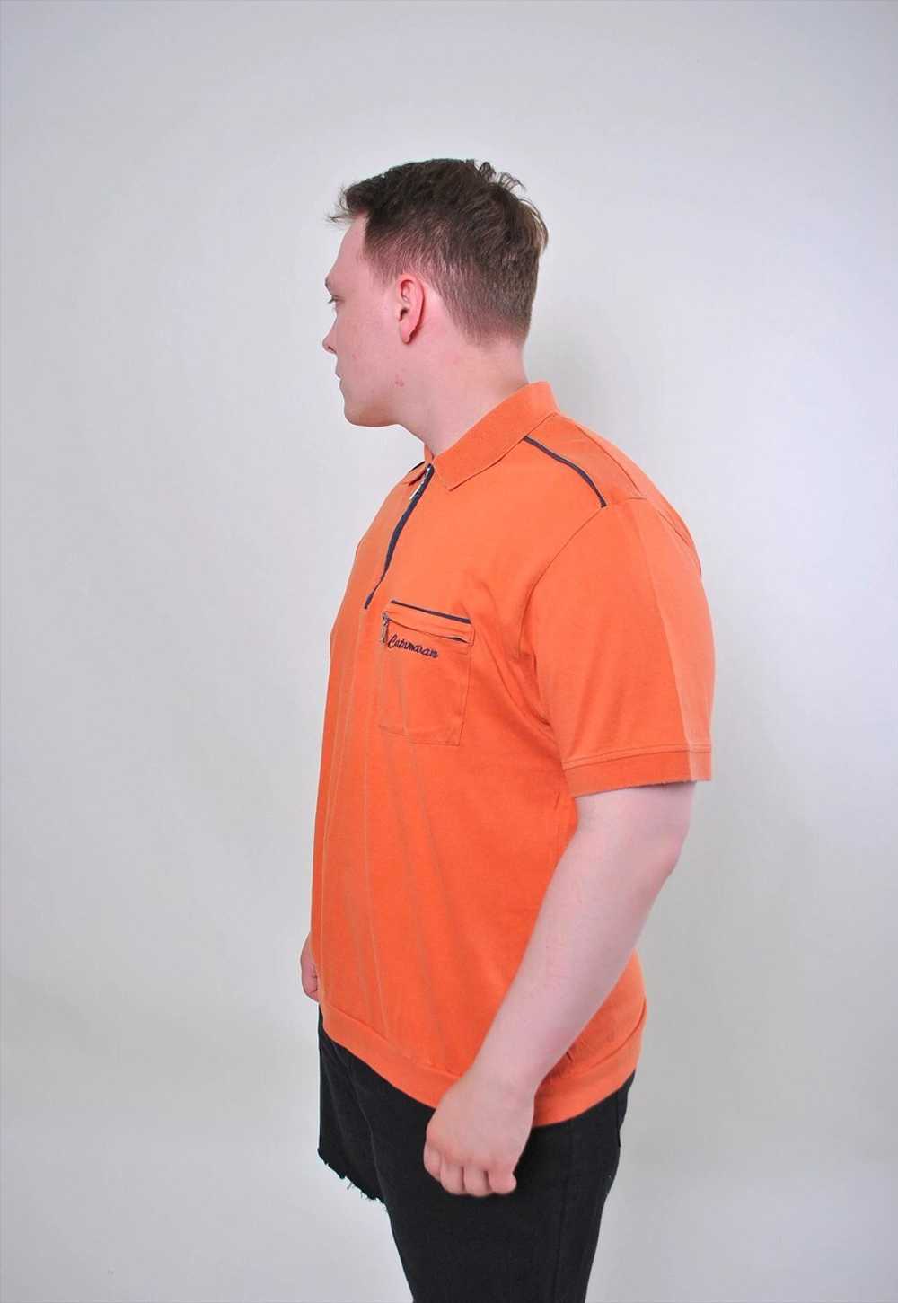 Vintage men orange zipped up polo shirt - image 5