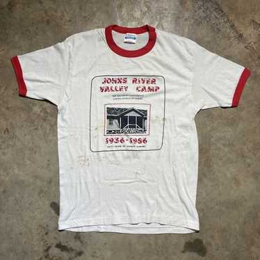 Vintage 80s Johns River Valley Camp White/Red Rin… - image 1