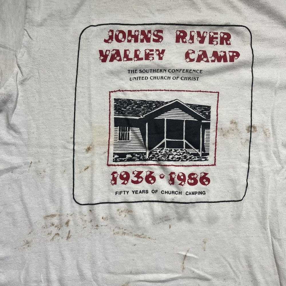 Vintage 80s Johns River Valley Camp White/Red Rin… - image 2