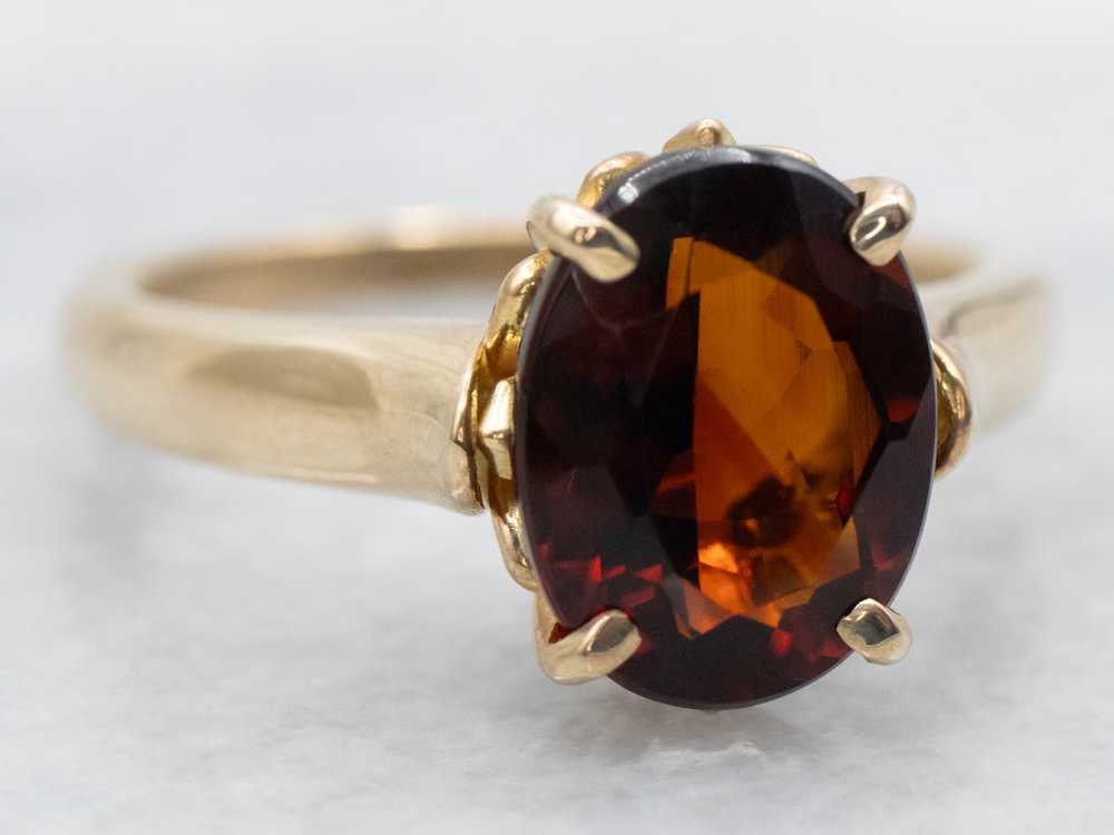 Yellow Gold Oval Cut Citrine Solitaire Ring - image 2