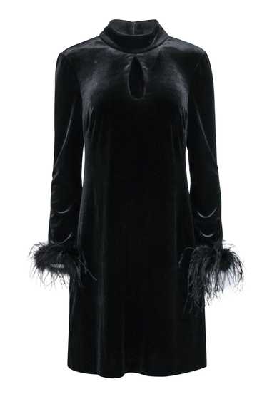 Eliza J - Black Velvet Dress w/ Feather Trim Sz 10