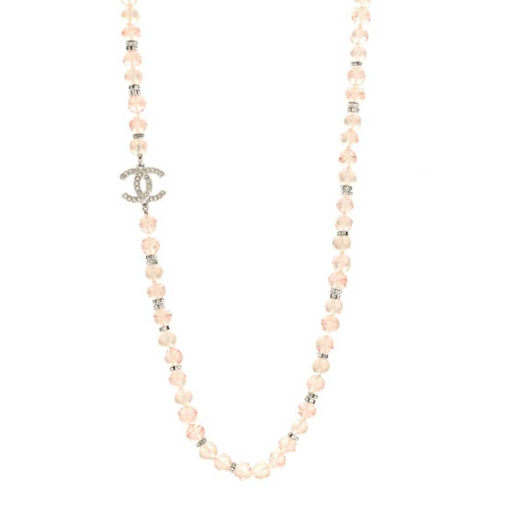 CHANEL Resin Bead Crystal CC Necklace Pink Silver - image 1