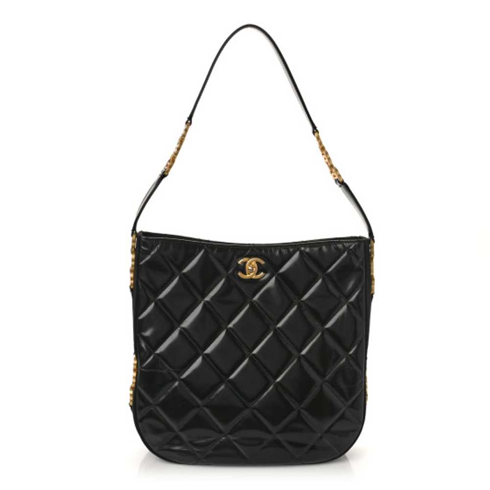 CHANEL Shiny Calfskin Suede Goatskin Quilted Hobo… - image 1