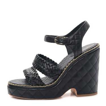 CHANEL Calfskin Quilted Chain Around Wedge Sandal… - image 1