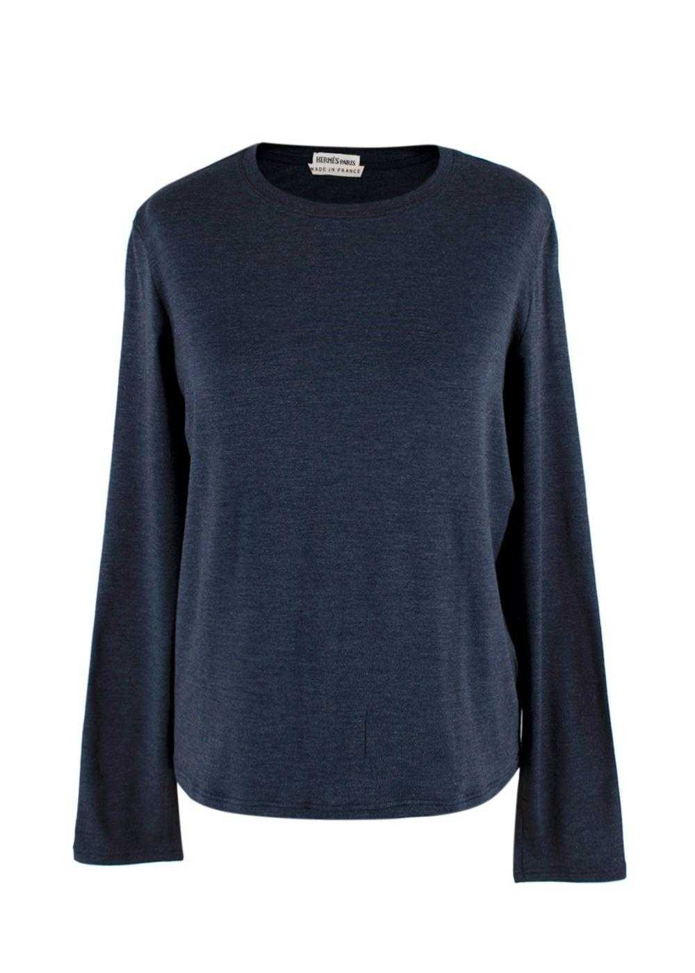 Managed by hewi Hermes Navy Silk Long Sleeve Top - image 1