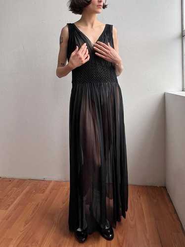 Vintage Smocked Silk Antique Gown - Black