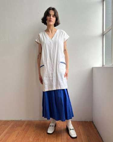 Vintage Linen Layered Dress - Cobalt/White