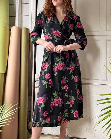 40s Silk Floral Wrap Dress - image 1
