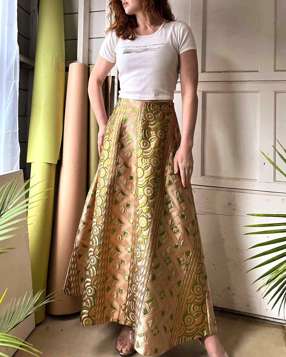 70s Metallic Silk Brocade Skirt - image 1