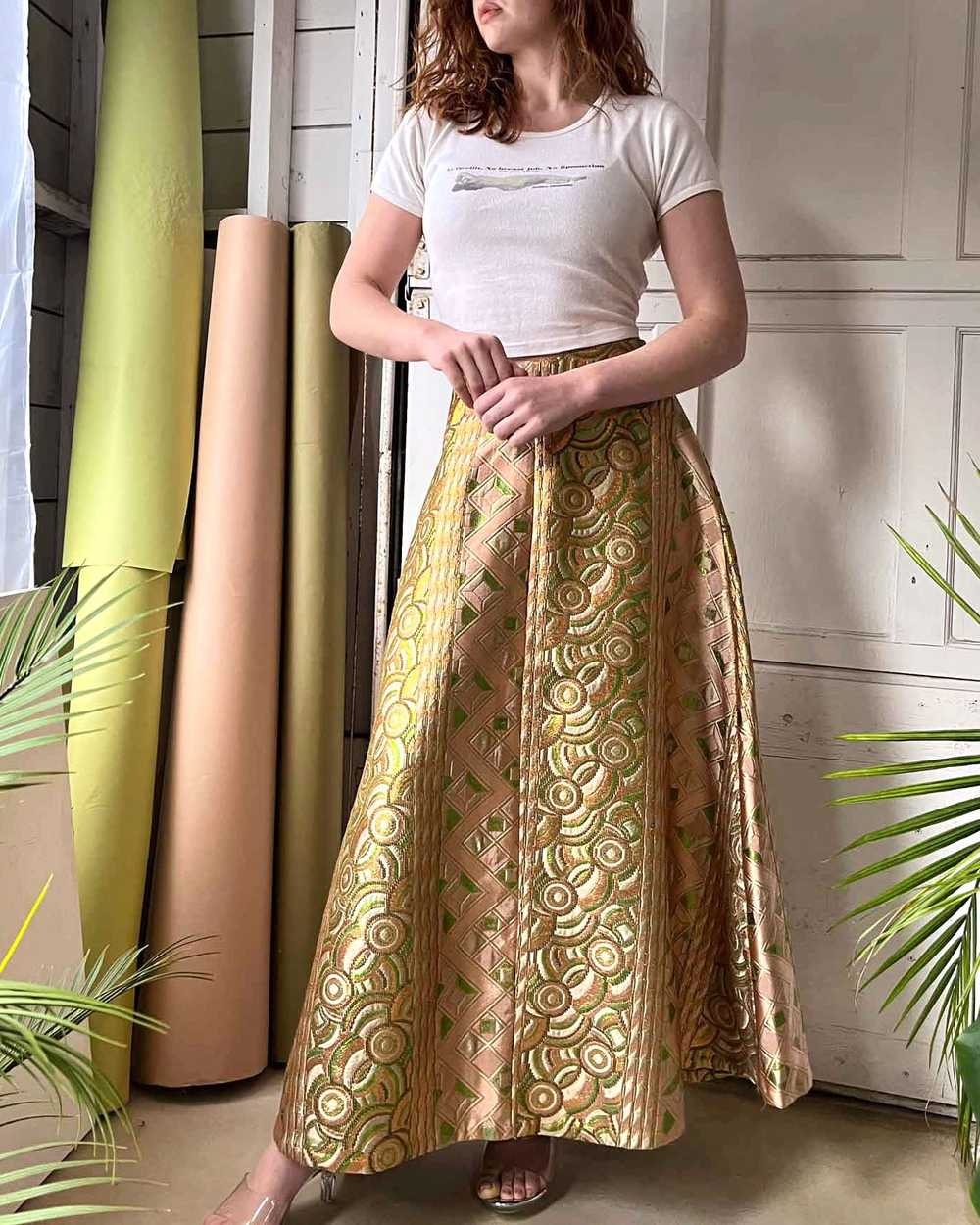 70s Metallic Silk Brocade Skirt - image 3