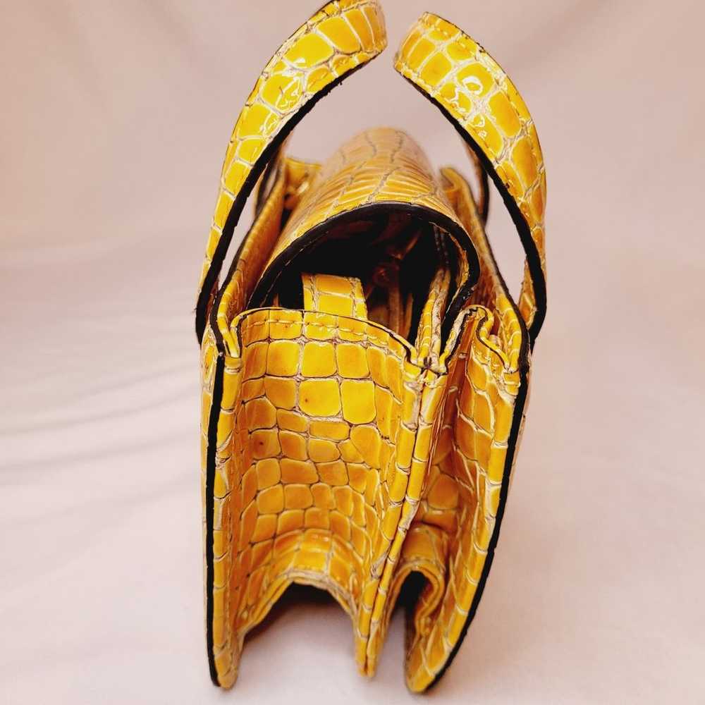 Marge Sherwood yellow croc skin square top handle… - image 2