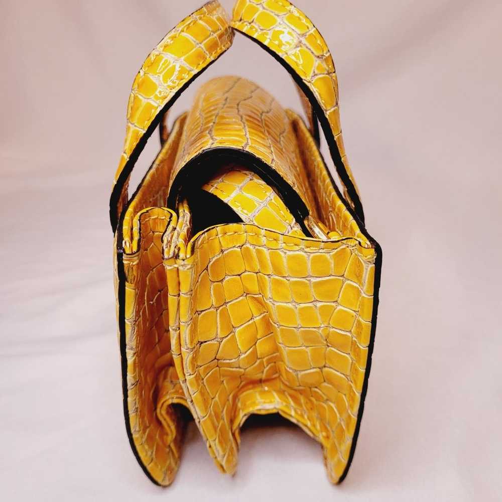 Marge Sherwood yellow croc skin square top handle… - image 5